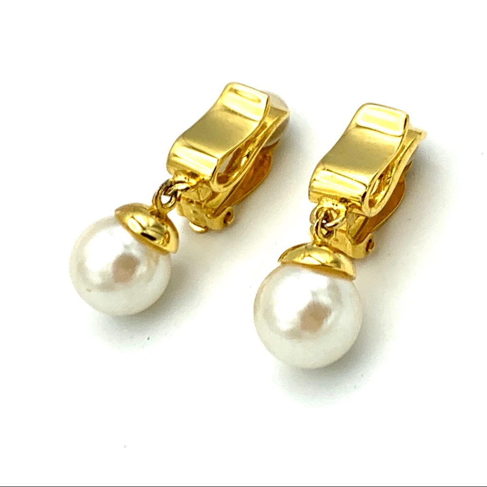 Anne Klein Gold Tone Faux Pearl Clip Earrings